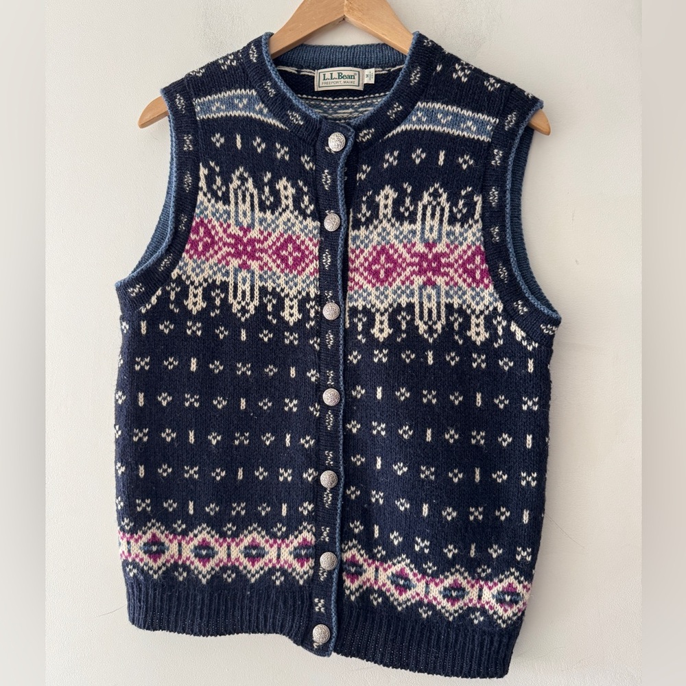 Vintage L.L. Bean 80’s Nordic Fair‎ Isle Wool Button Down Sweater Vest